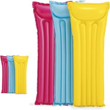 Imagem de Colchão Inflável para Piscina, PVC, 183x69cm, com Encosto de Cabeça, Cores Sortidas Azul, Amarelo e Rosa