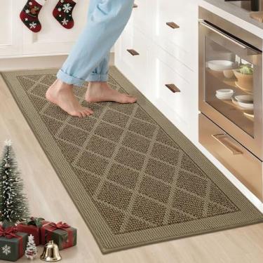 Imagem de COSY HOMEER Tapete de cozinha antiderrapante lavável, tapetes de cozinha absorventes de 51 x 122 cm para chão, tapetes de corredor para piso de cozinha, tapete de pia de cozinha 100% polipropileno