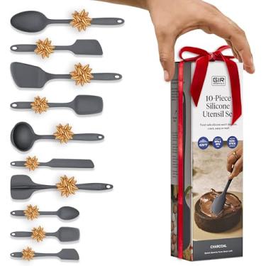 Imagem de Menina: Get It Right Conjunto de utensílios de cozinha essenciais de silicone de 10 peças - concha, espátula, virar, colher e colher - Utensílios de cozinha não tóxicos para panelas antiaderentes
