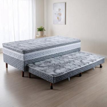 Imagem de Cama Box Conjugada Solteiro com Cama Auxiliar Pés em Madeira Maciça Dream Rústico Cinza