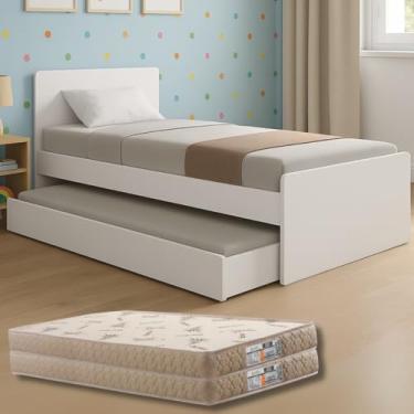 Imagem de Bicama Solteiro Bibox Cama com Auxiliar e Colchões Premium Bordado (Colchões D33, Branco)
