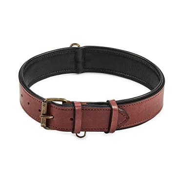Imagem de Coleira de cachorro de couro real acolchoada interior macio com visual vintage premium feito à mão com anel de etiqueta para animais de estimação pequenos médios e grandes (GG (4,45 cm de largura para 50,8 cm - 60,96 cm, sangue ox)