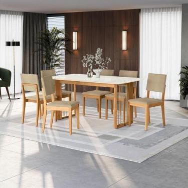 Imagem de Conjunto Sala De Jantar Dora Em Madeira Maciça 6 Cadeiras Boucle Bege 