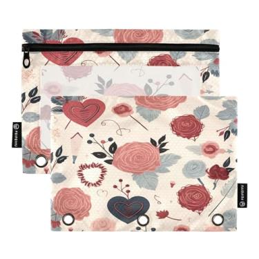 Imagem de Wassud Pacote com 2 pastas de fichário rosa e coração com 3 furos, pasta organizadora de arquivos para casa, escritório