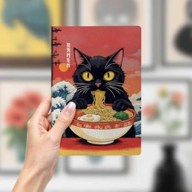 Imagem de Caderno de couro de gato, caderno A5 para anotações de escritório, agenda de 21 x 14,7 cm, agenda de viagem, presente para amantes de gatos, 25 anos