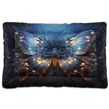 Imagem de Wassud Cama de borboleta azul para cães lavável à prova d'água para animais de estimação tapete portátil para gatos com fundo antiderrapante para uso interno e dormir 91 x 61 cm