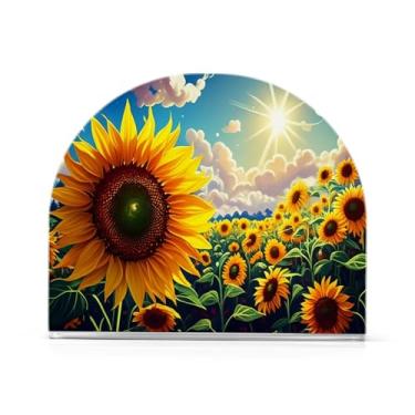 Imagem de CEBUGI Porta-guardanapos para mesas Suporte de guardanapo de acrílico Suporte de guardanapos de papel de campo de girassol para decoração de festa de jantar de cozinha