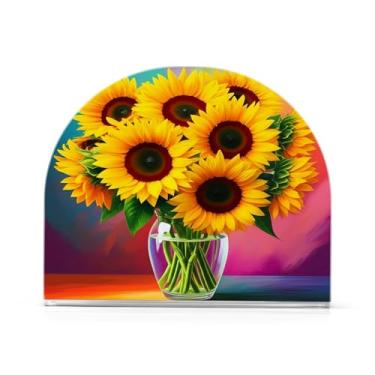 Imagem de CEBUGI Porta-guardanapos para mesas porta-guardanapos de acrílico girassóis porta-guardanapos de papel para decoração de cozinha e festa de jantar