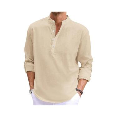 Imagem de Camiseta Masculina De Linho E Algodão De Manga Longa Leve Respirável C