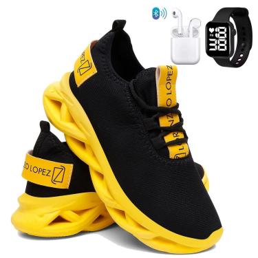 Imagem de Kit Tênis Masculino Esportivo Para Corrida e Treino Super Leve e Confortável com Fone e Relógio-Masculino