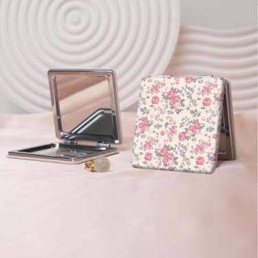 Imagem de Y2K Espelho de maquiagem portátil estilo milenar, mini espelho de maquiagem portátil dobrável, espelho de contorno quadrado portátil com dupla face, adequado para todas as pessoas em várias ocasiões