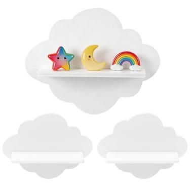 Imagem de UKQRRTC 3 prateleiras de nuvem branca, prateleira flutuante, material de placa de plástico de madeira PVC de qualidade, armazenamento multifuncional, decoração fofa para quarto, quarto de bebê