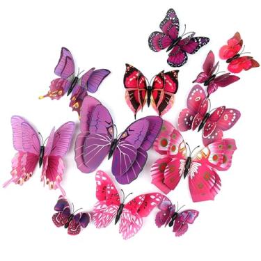 Imagem de Decoração de parede borboleta 3D, 12 peças borboletas magnéticas removíveis com 8 estilos, arte fácil de instalar para decoração de quarto e sala de estar (Roxo)