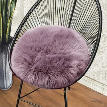 Imagem de Tapete de pele de carneiro sintética, tapete felpudo redondo fofo macio felpudo para piso interno, sofá, cadeira, quarto, sala de estar, decoração de casa - roxo - 40 x 40 cm
