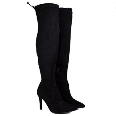 Imagem de Bota Over The Knee Preta Vizzano 35 – Camurça, Salto Alto e Elegância
