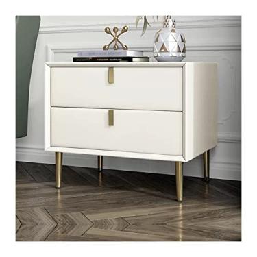 Imagem de Mesa de cabeceira moderna de couro sintético branco com 2 gavetas, mesa de cabeceira moderna de madeira com pernas douradas, suportes de cabeceira para quarto e sala de estar e móveis práticos (L40 x