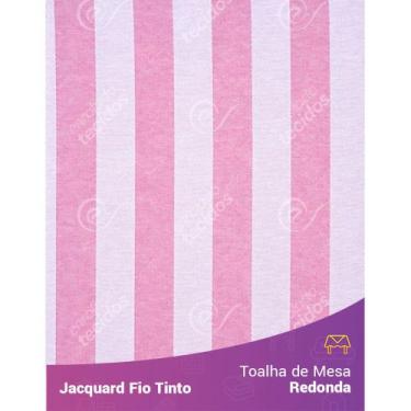 Imagem de Toalha Redonda em Tecido Jacquard Rosa Bebê e Branco Listrado Fio Tint