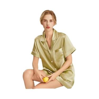 Imagem de Conjunto De Pijamas De Verão Feminino Em Cetim Sólido, Confortável, De