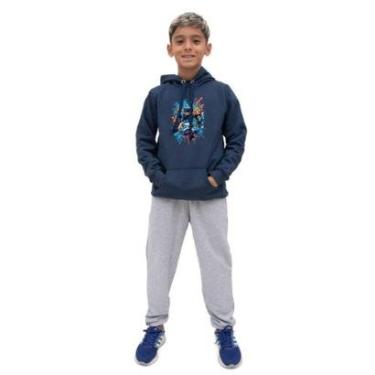 Imagem de Conjunto Moletom Com Capuz Infantil Menino Estampado e Calça Basica Lisa Confortavel-Ma...