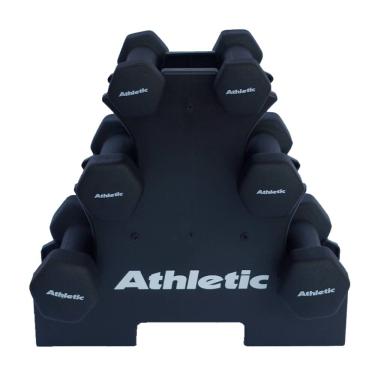 Imagem de Kit Halter Sextavados Athletic 9kg 3 Pares de Halteres com Suporte para Treino e Musculação