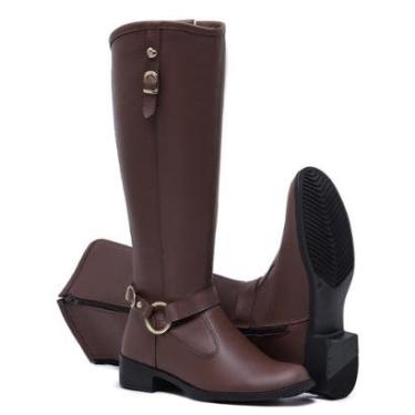 Imagem de Bota Coturno Feminina Montaria Cano Longo Detalhe Fivela Zíper Lateral-Feminino