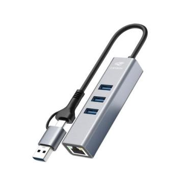 Imagem de HUB C3Tech USB-C/A 3.0, para 3x USB 3.0, Ethernet, Preto - HU-LAN1000G