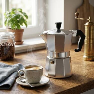Imagem de Cafeteira Italiana Inox Portátil Prática Preparo Uniforme Eficiente Ca