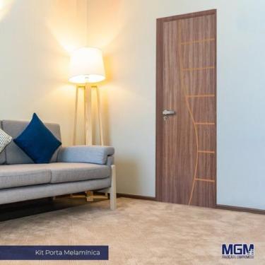 Imagem de Kit Porta de Madeira Decorada 212x85cm com Batente de Alumínio 3,6cm C