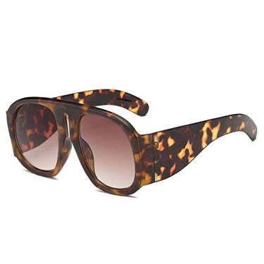 Imagem de Óculos de sol redondos de luxo fashion masculinos femininos design superdimensionado moldura de personalidade óculos de sol retrô perna retrô óculos de sol uv400, chá de leopardo, 1 peça