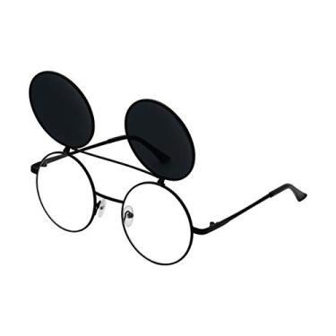 Imagem de J&L Glasses Óculos de sol retrô flip-up redondos Steampunk, A3 preto, preto, M