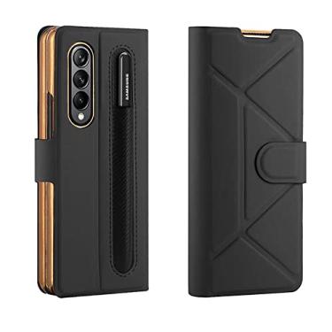 Imagem de Estojo de couro com suporte para caneta Stylus para Samsung Galaxy Z Fold 4 5G Capa de telefone com proteção contra quedas para Z Fold4, capa preta Fold 4, para Galaxy Z Fold 4