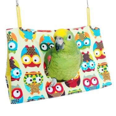 Imagem de Cama de pássaro para casa de ninho de pássaros, esconderijo para gaiola, cabana de galpão fofa de pelúcia rede suspensa gaiola para tentilhões cama de dormir barraca aconchegante para insetos, periquitos, calopsitas (coruja, média)