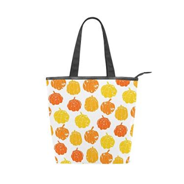 Imagem de Bolsa feminina de lona durável de aquarela abóboras laranja grande capacidade sacola de compras bolsa de ombro