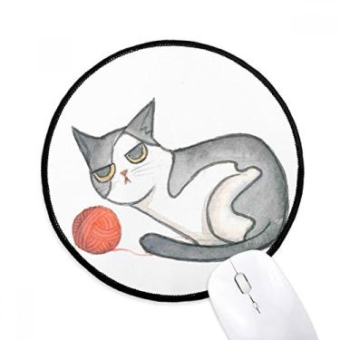 Imagem de Miaoji Pintura Aquarela Fantoche Gato Redondo Antiderrapante Mousepads Preto Bordas Costuradas Jogo Presente de Escritório