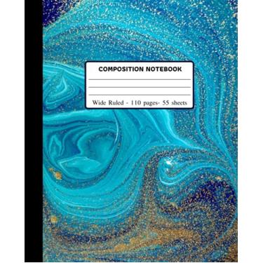 Imagem de Composition Notebook: Pretty Gold Turquoise Liquid Marble Notebook Journal with Wide Ruled Paper