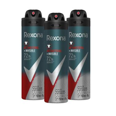 Imagem de Kit Com 3 Desodorantes Antitranspirantes Aerosol Masculino Rexona Antibacterial + Invisible 150Ml 