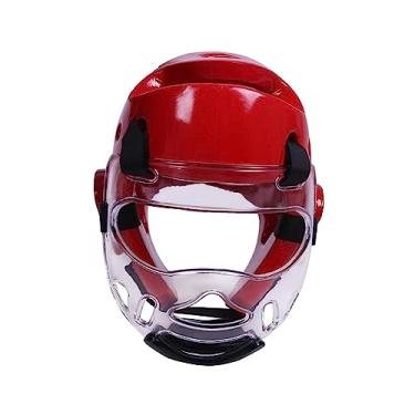 Imagem de YIJU Karate Headgear Headgear Máscara removível ajustável, Taekwondo Head Gear para Muay Thai Homens e Mulheres Treinamento, L vermelho