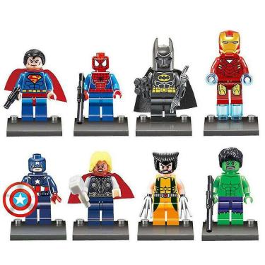 Imagem de 8pcs Batman Hulk Superman Mini Figuras Blocos de Construção Brinquedos