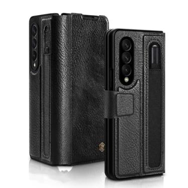 Imagem de Para Samsung Galaxy Z Fold 3 Case Para Z Fold 4 Para Z Fold 5 Capa Kickstand de couro de luxo completo com bolso S-Pen, preto, para Samsung Z Fold 3