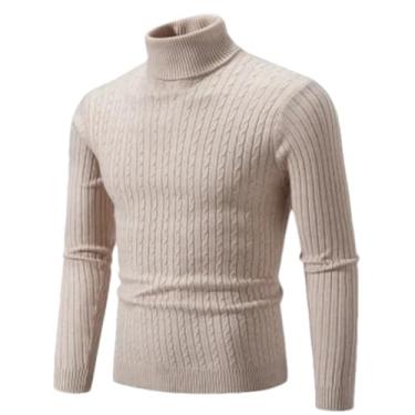 Imagem de KANG POWER Suéter quente de gola rolê outono inverno suéter masculino pulôver fino suéter masculino malha camisa inferior, Bege, Medium