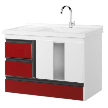 Imagem de Gabinete De Banheiro New Espanha 80cm Branco/vermelho
