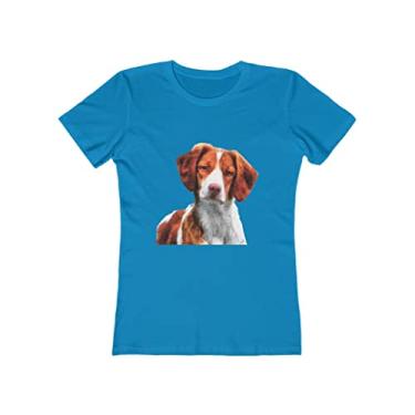 Imagem de Camiseta feminina de algodão torcido Brittany Spaniel 'Gunner' da Doggylips, Turquesa lisa, P