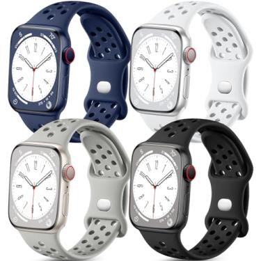 Imagem de Getino Pulseiras esportivas compatíveis com Apple Watch SE séries 10, 9, 8, 7, 6, 5, 4, 3, 2 e 1 de 40 mm, 41 mm, 46 mm, 3, 2 e 1, pacote com 4, preto/branco/azul escuro/cinza