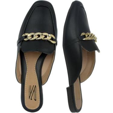 Imagem de Mule Feminina Bico Quadrado Sapatilha Flat Loafer Mocassim Macio Confortvel Via Angel 44.03 (Preto, BR, Adulto, Numérico, 36)