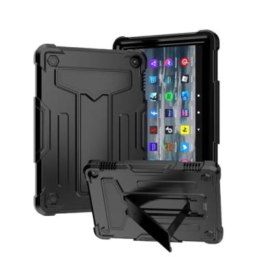 Imagem de Capa segura para crianças com suporte vertical em forma de T para Amazon Kindle Fire HD 8 2022 capa de tablet à prova de choque de corpo inteiro Coque (preto completo, Fire HD 8 2022)