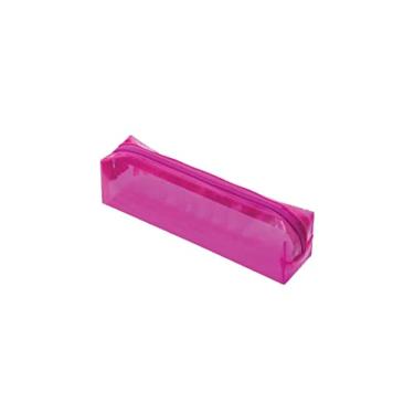 Imagem de Estojo PVC Transparente Quadrado 1 Zíper Rosa, BRW