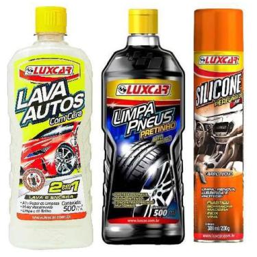Imagem de Lava Autos Cera+ Pneu Pretinho+ Silicone Spray Carro Novo - Luxcar