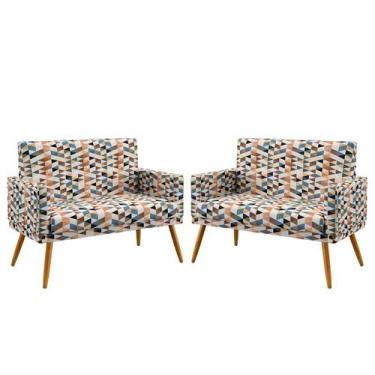 Imagem de Kit 2 Poltronas Namoradeira Nina com Rodapé Sued Estampado Laranja Ara