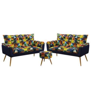 Imagem de Kit 2 Namoradeiras Beta com Puff Solar F-015 Sued Estampado Colorido c