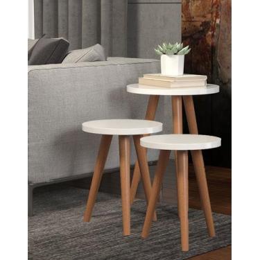 Imagem de Kit 3 Tabriz Apoio Cabeceira Mesa Canto Branco Apoio Lateral - Móveis 